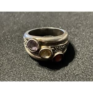 Judith Jack Vintage Garnet, Citrine, Amethyst, Marcasite Size 7 Ring